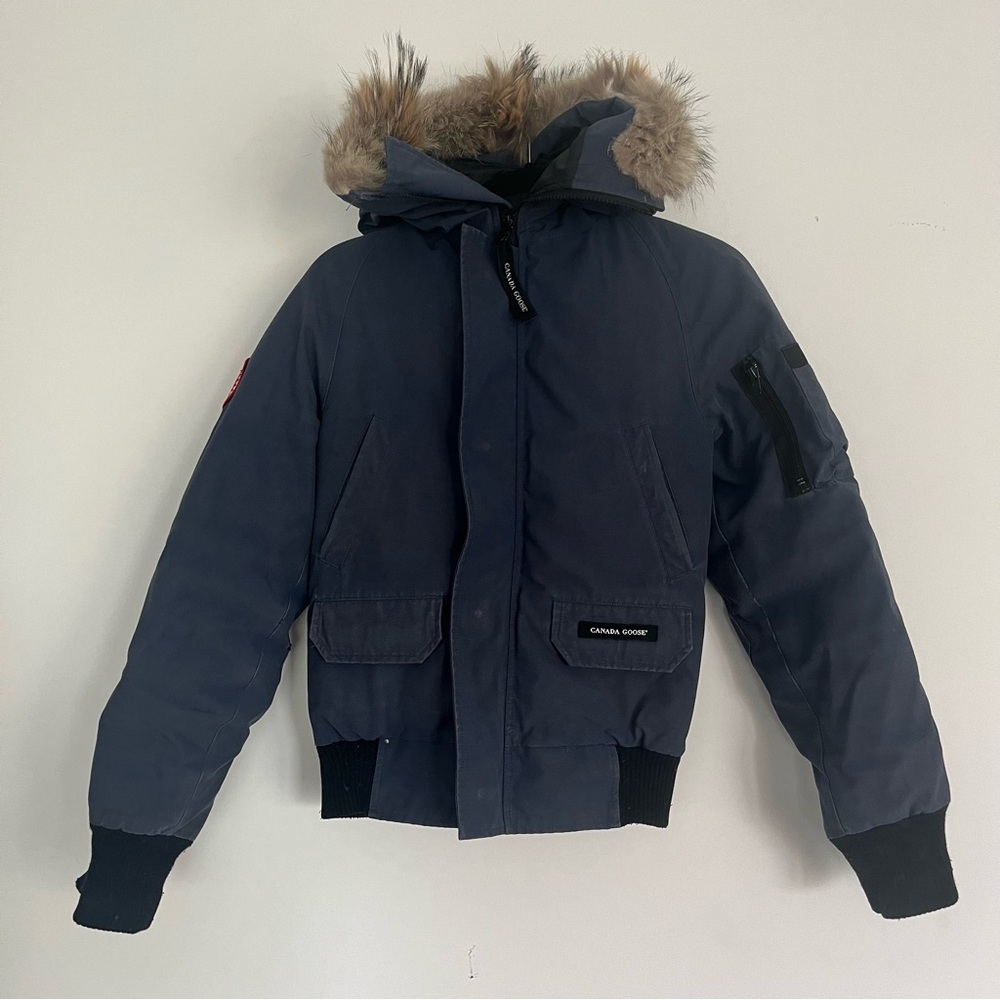 Canada Goose Kids Navy Puffer Jacket with Fur-Trim Hood